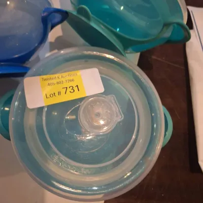 Set of 3 Vintage Plastic Covered Serving Bowls with Pedestal Bases – Blue & Turquoise