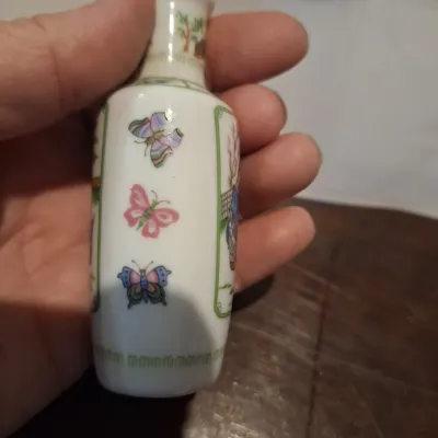 Pair Vintage 1980 FP Japan Miniature Porcelain Vases Asian Landscape Butterfly Figural Designs