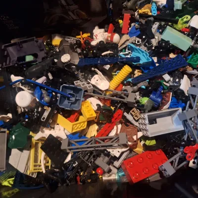 black storage container with lego pieces