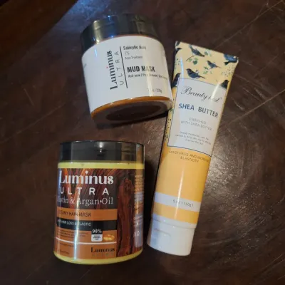 Luminus Ultra & Beauty Host Skincare Hair Care Lot – Salicylic Acid Mud Mask, Biotin Argan Oil Hair Mask & Shea Butter