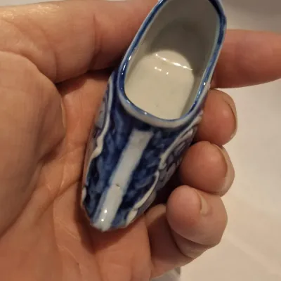 Vintage Blue & White Porcelain Dutch Shoe Clog Miniature Planter Sailboat Windmill Delft Style