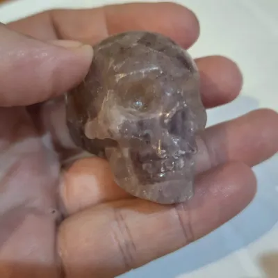 Carved Purple Amethyst Quartz Crystal Skull Figurine Mineral Stone