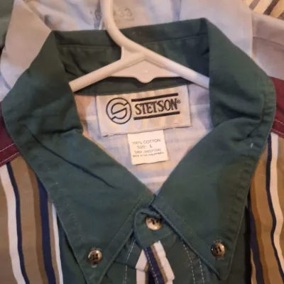 Lot of 6 Men's Long Sleeve Button-Up Shirts Wrangler Stetson Carhartt Homestead Striped Plaid