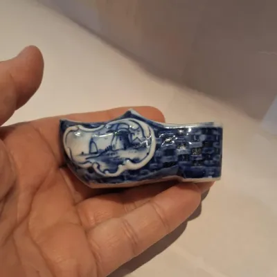 Vintage Blue & White Porcelain Dutch Shoe Clog Miniature Planter Sailboat Windmill Delft Style