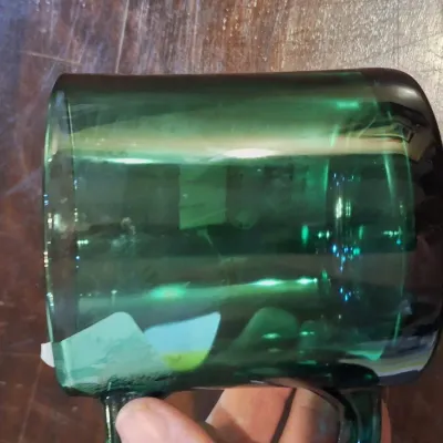 Vintage 1998 Welcome Oklahoma Green Glass Souvenir Mug – Covered Wagon Design