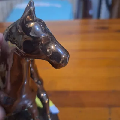 Vintage Metallic Glaze Ceramic Horse Mare & Foal Figurine Sculpture