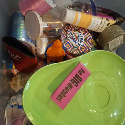 Large Tub of Assorted Craft, Party & Gift Supplies – Ribbon, Balloons, Gift Bags, Cards, Stickers, Foam Shapes, Paint, Fabric & More
