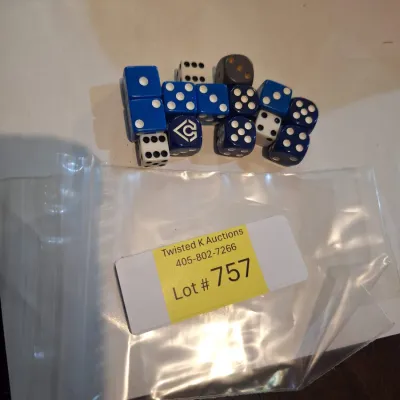 Lot of 14 Assorted Six-Sided Dice – Blue, White & Gray – Mixed Designs