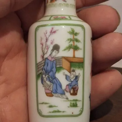 Pair Vintage 1980 FP Japan Miniature Porcelain Vases Asian Landscape Butterfly Figural Designs