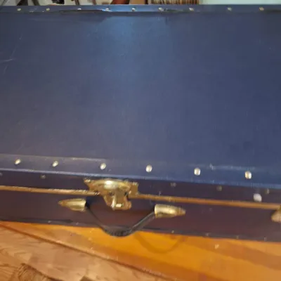 Vintage Seward Blue Footlocker Storage Trunk with Brass-Tone Hardware & OSB Wood Interior