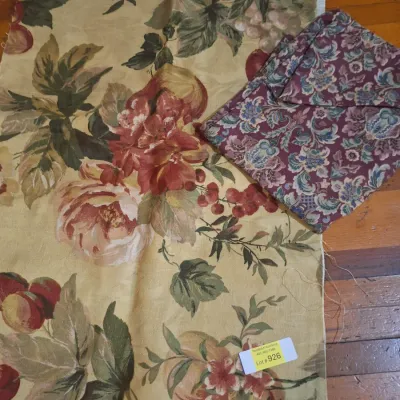 Fabric Scraps Waverly Screen Print Floral Fruit Upholstery Fabric & Coordinating Purple Floral Fabric