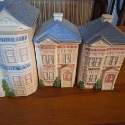 Vintage 1988 Hearth and Home Designs Ceramic Victorian House Canister Set of 4
