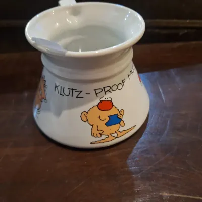 Russ Berrie “Klutz-Proof Mug” Comic Character Ceramic Coffee Mug – Novelty Wide Base Design