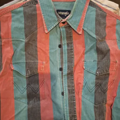 Lot of 6 Men's Long Sleeve Button-Up Shirts Wrangler Stetson Carhartt Homestead Striped Plaid