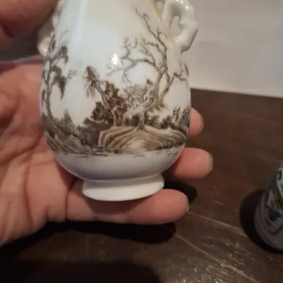 Pair Vintage 1980 FP Japan Miniature Porcelain Vases Asian Landscape Butterfly Figural Designs