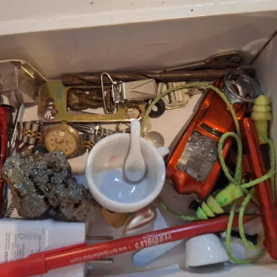 Vintage Habanos Romeo y Julieta Cuban Cigar Box Junk Drawer Lot Watch Keys Toys Pyrite & Miscellaneous