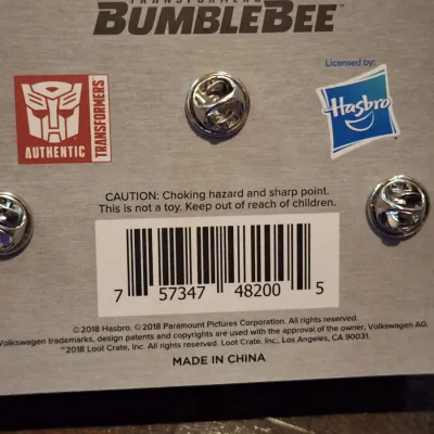 Transformers Bumblebee 2018 Hasbro Licensed 3-Piece Enamel Lapel Pin Set – Bumblebee, VW Beetle & Autobot Logo