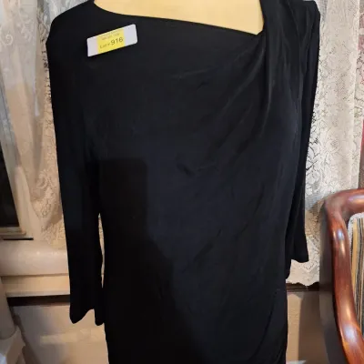 Coldwater Creek Women’s Black Asymmetrical Neck 3/4 Sleeve Stretch Top Size Large