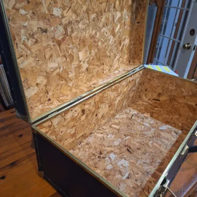 Vintage Seward Blue Footlocker Storage Trunk with Brass-Tone Hardware & OSB Wood Interior