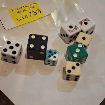 Vintage & Modern Mixed Dice Lot – Bicycle Playing Cards Advertising Dice, Oversized Black, Green, Blue & Ivory Dice