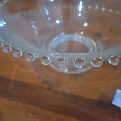 Vintage Clear Glass Beaded Edge Serving Platter & Matching Footed Bowl Set