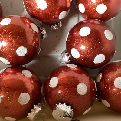 Red and White Polka Dot Glass Christmas Ornaments - Set of 12