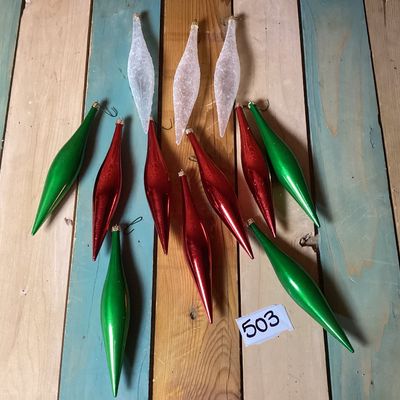 Vintage Glass Icicle Christmas Ornaments - Set of 12
