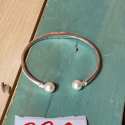 Danori Silver-Tone Faux Pearl & Crystal Hinged Cuff Bracelet
