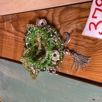 Assorted Green Beaded Charm Bracelets - Lot of 9
