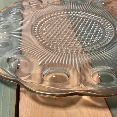 Vintage Clear Pressed Glass Platter with Gold Trim