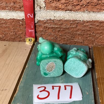 Pair of Faux Jade Laughing Buddha Figurines