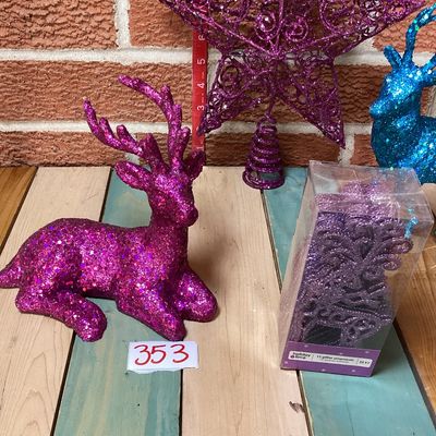 Glittery Christmas Decor Set - Reindeer, Star Tree Topper & Ornaments