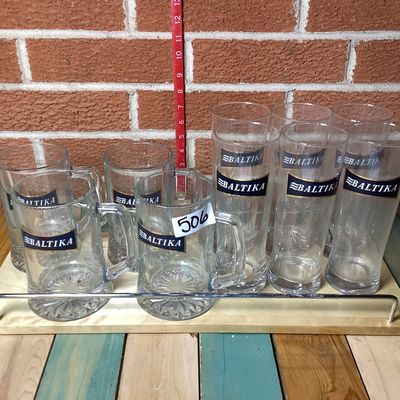 Baltika Beer Glassware Set with Wooden Display Tray - 10 Pieces