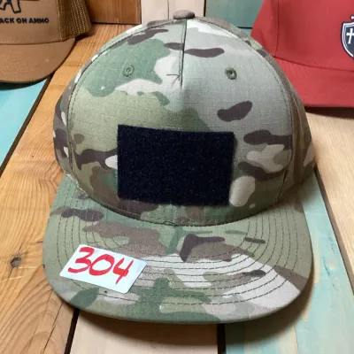 Lot of 3 Men’s Tactical Hats – Black On Ammo Trucker, Camo Hook & Loop Patch Cap & Zapped Gunny Red Sword Shield Cap