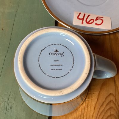 DaySpring Light Blue Ceramic Teacup and Saucer Set with Gold Trim