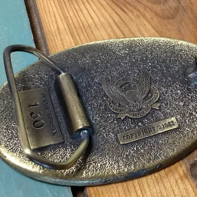 Vintage 1982 The Great American Buckle Co. 'Bullshit' Brass Belt Buckle