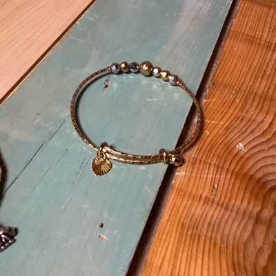 Elephant Charm & Beaded Gold-Tone Bangle