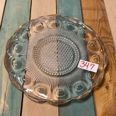 Vintage Clear Pressed Glass Platter with Gold Trim