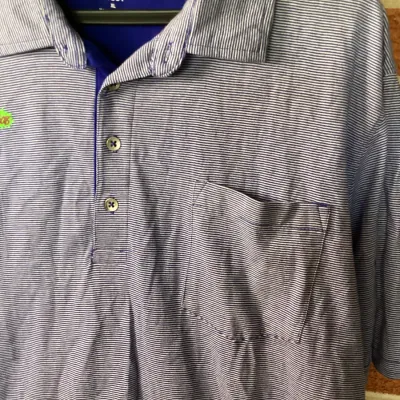 2 Junction West Men’s XL Short Sleeve Striped Polo Shirts Blue & Black/Gray Chest Pockets