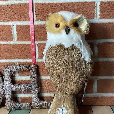 Christmas Decor Lot: NOEL Signs & Straw Owl Figurine