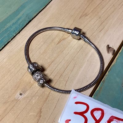 Silver-Tone Snake Chain Charm Bracelet with Three Charms