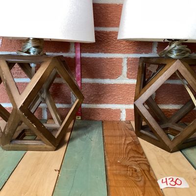 Pair of Modern Geometric Wood Table Lamps