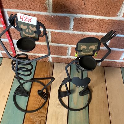 PartyLite Metal Dancing Skeleton Tealight Candle Holders - Pair