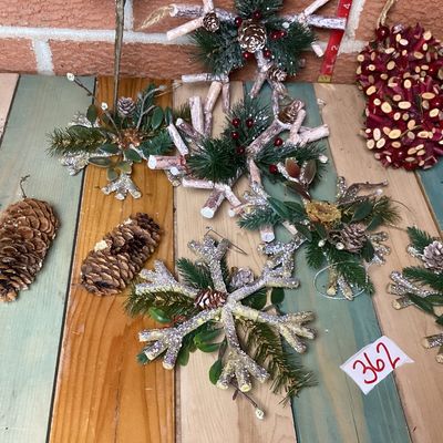 Assorted Rustic Christmas Ornaments and Floral Picks