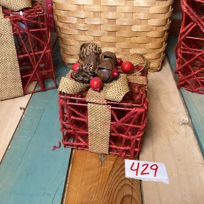 Longaberger Basket and Red Twig Christmas Gift Box Decor Set