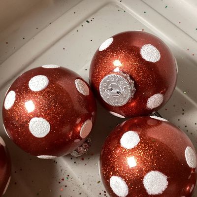 Red and White Polka Dot Glass Christmas Ornaments - Set of 12