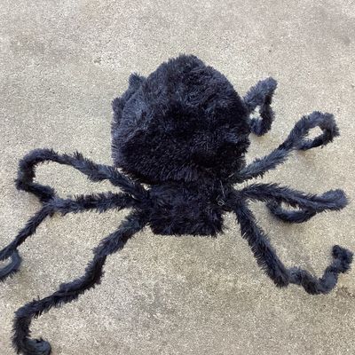 Pair of Giant Fuzzy Black Halloween Spiders