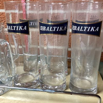 Baltika Beer Glassware Set with Wooden Display Tray - 10 Pieces