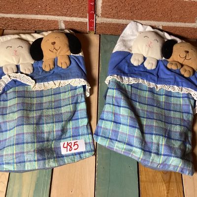 Pair of Vintage Novelty Hot Water Bottles with Cat and Dog Fabric Covers