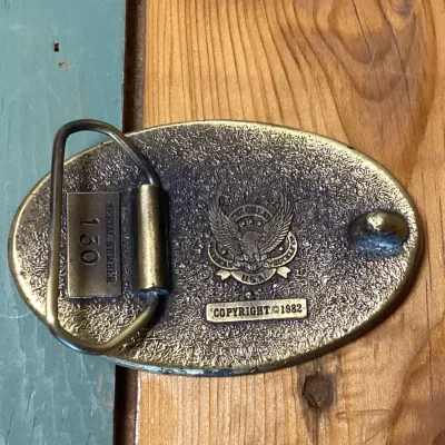 Vintage 1982 The Great American Buckle Co. 'Bullshit' Brass Belt Buckle